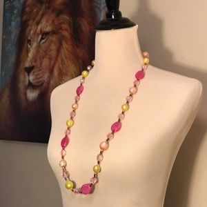 Pink and yellow beaded necklace